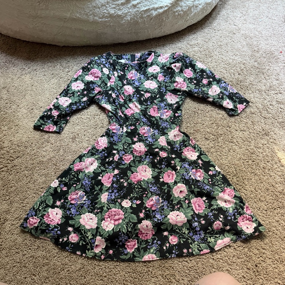 90s floral puff sleeve mini dress